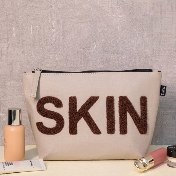 TSANTA Canvas Makeup Bag with Zipper, Travel Cosmetic Pouch for Skincare, Toiletries, Accessories & Daily Essentials (SKIN)