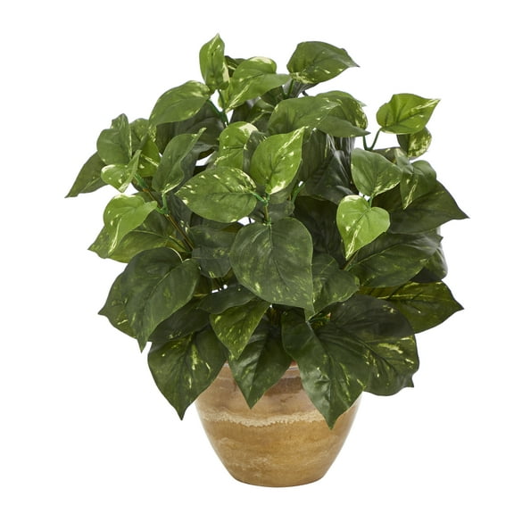 Nearly Natural 14in. Pothos Artificial Plant in Ceramic Planter