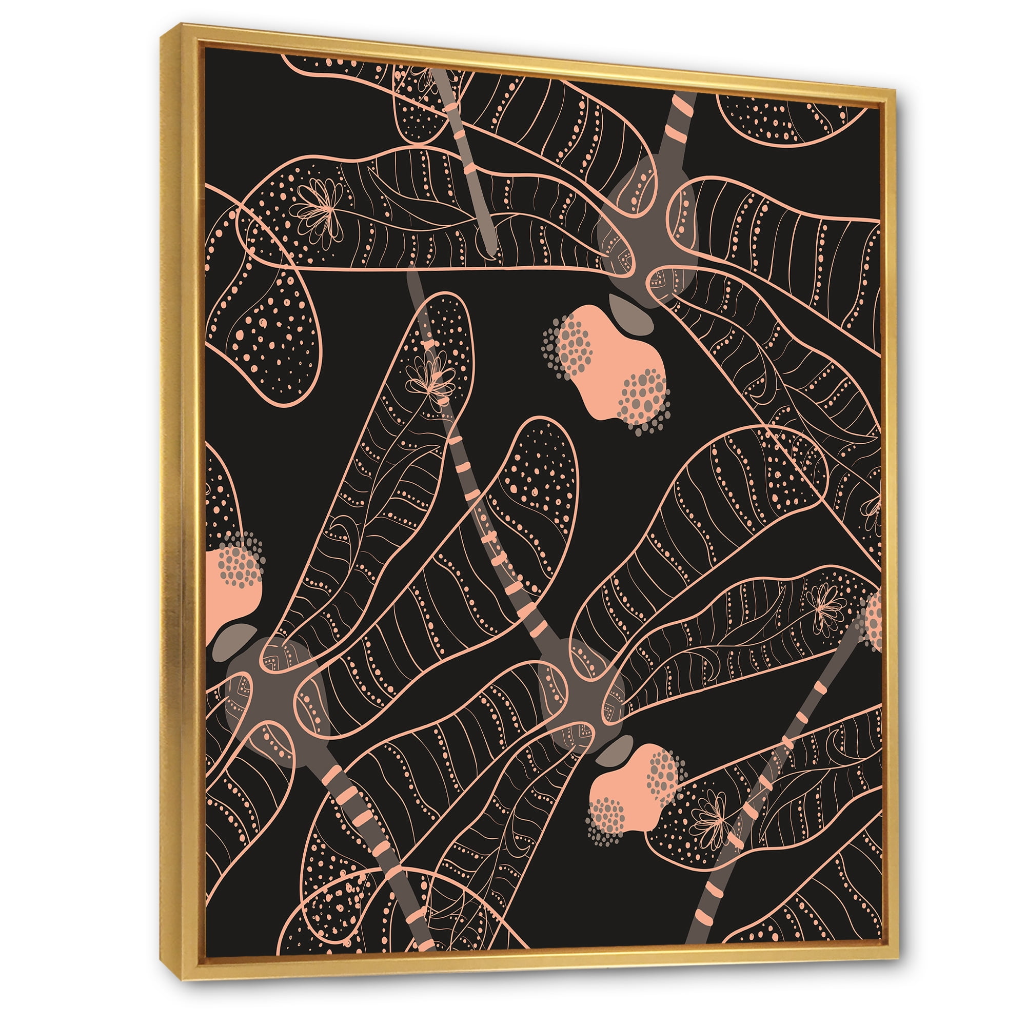 Designart 'Dragonflies With Folk Art Seamless Pattern' Bohemian & Eclectic Framed Canvas Wall Art Print