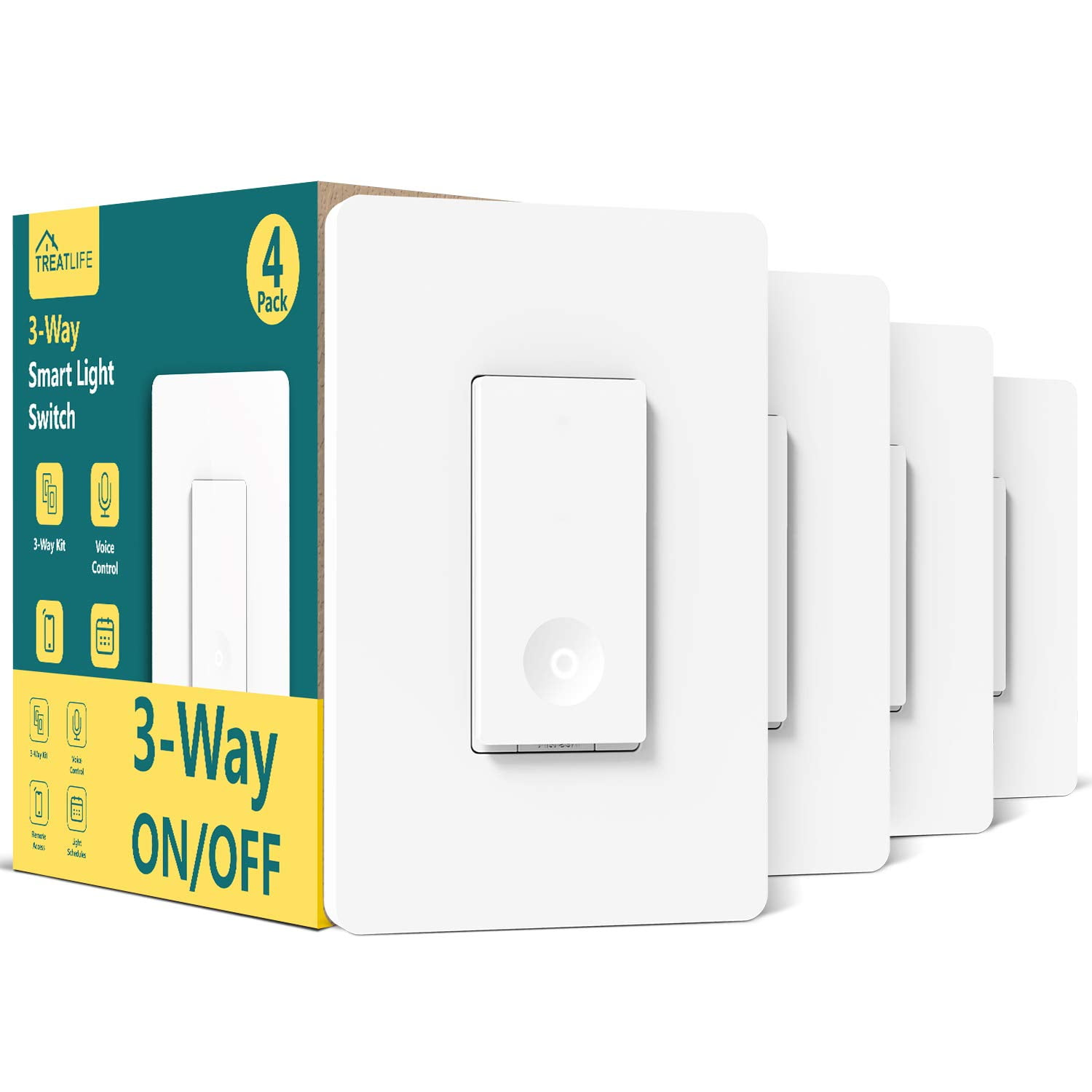3 Way Smart Light Switch 4 Pack, 2.4GHz WiFi Smart Switch Works with Alexa and Google Home