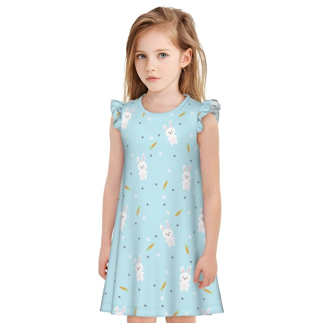 Vsdgher Mignon Lapin pour Filles Chemises de Nuit Manches Courtes à Volants Robe de Nuit Pyjama pour Fête Pyjama-Moyen