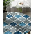 thumbnail image 3 of Fitted Round Tablecloths Table Covers 36-44in,Morocco Geometric Quatrefoil Plaid Waterproof Elastic Edged Table Cloth for Kitchen Dining Holiday Party Tables Decor,Blue and Grey Lattice on Linen, 3 of 6