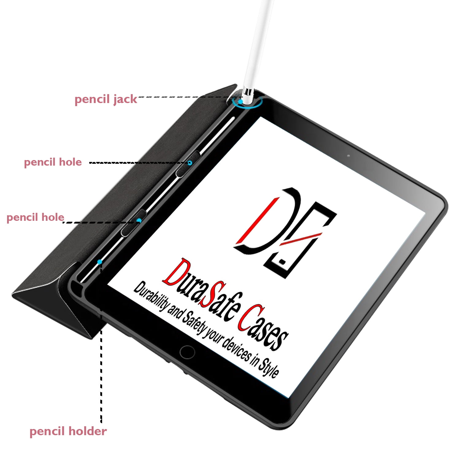 iPad 9th 2021 8th 2020 7th 2019 Gen [iPad 9 iPad 8 iPad 7 ] 10.2 Inch A2602 A2270 A2197 MK663LL/A MK673LL/A MYN62LL/A MW6Y2LL/A Protective Durable TPU Silicone Back Case Pencil Holder - Black