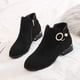 thumbnail image 5 of NECHOLOGY Botas Mujer Adulto Femenino Zapatos Botines mujer mujer Flock cómodo mantener caliente invierno felpa tacones cuadrados cremallera botines cortos zapatos de punta redonda (Black, 7.5), 5 of 7