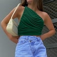 thumbnail image 6 of Women's Summer One Shoulder Crop Tops Sleeveless Solid Color Ruched Tank Tops Vest Blouses for Beach, Holiday, 6 of 7