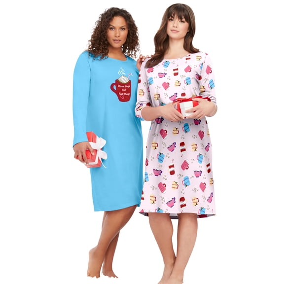 Dreams & Co. Plus Size 2-Pack Long-Sleeve Sleepshirt