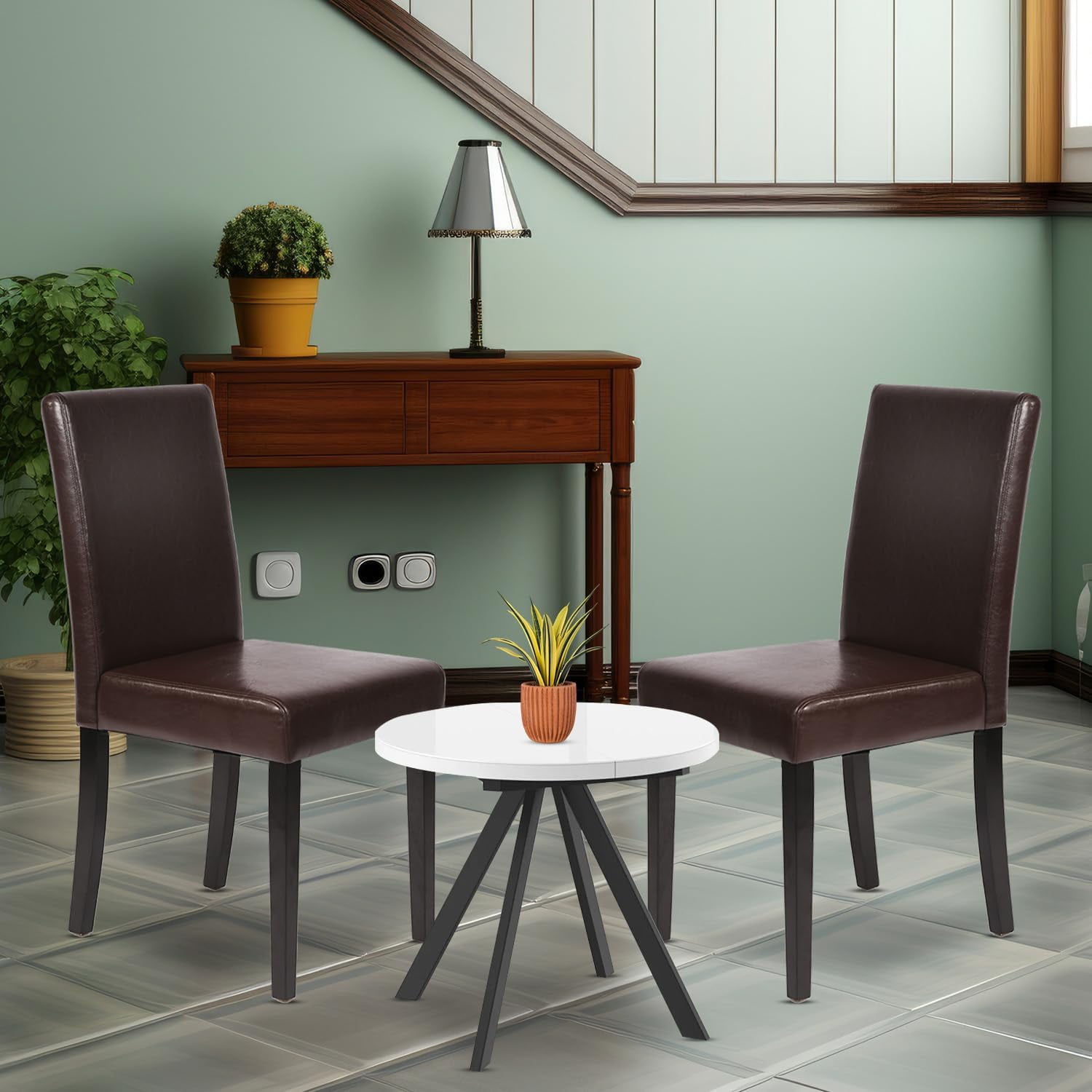 Dining Chairs Set of 4 - PU Leather Upholstered Modern Parsons Chairs with Solid Wood Legs, Sturdy & Durable Curved Backrest for Kitchen, Living Room, Restaurant, Brown