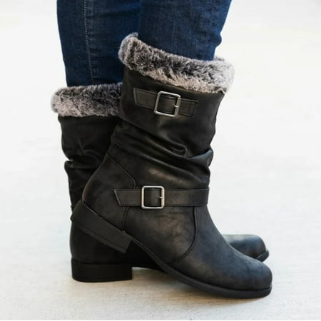 

Women s Fashion Casual Winter Warm Middle Ankle Boots Low Heels Shoes