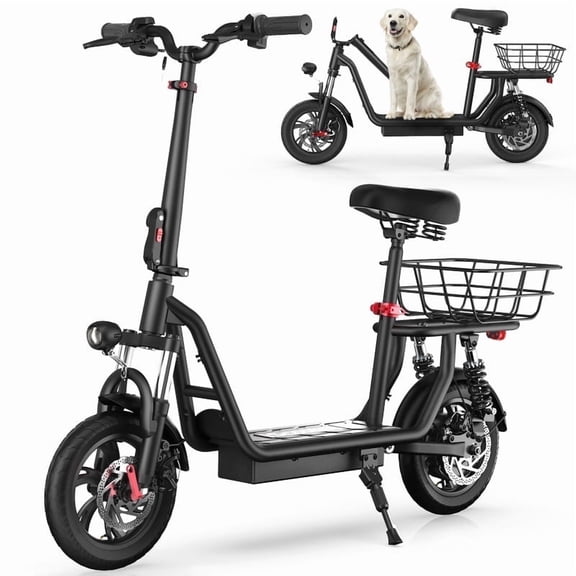iScooter Electric Scooter with Seat for Adults, 12" Commuter Electric Scooter for Pets with Basket,21 Miles Range 15Mph Top Speed