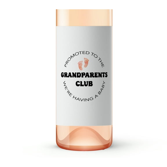 Promoted to Grandparents Club Wine Labels ● SET of 4 ● GENDER NEUTRAL Pregnancy Announcement Wine Labels, Baby Announcement Label for Parents, Pregnancy Reveal, Alternative to Card,WATERPROOF A100-4P