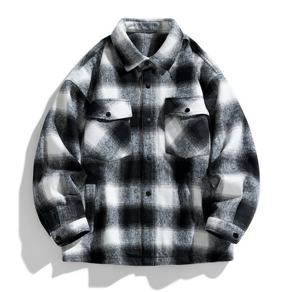 Awdenio Men's Button Up Fleece Flannel Jackets Shirt Plaid Cotton Lapel Soft Warm Coat for Men