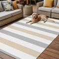 thumbnail image 2 of Fsddascl Beige Grey Striped Outdoor Rug for Patio/Deck/Porch, Non-Slip Large Area Rug 5 x 8 Ft, Geometric Vertical Stripes White Indoor Outdoor Rugs Washable Area Rugs, Reversible Camping Rug Carpet, 2 of 5