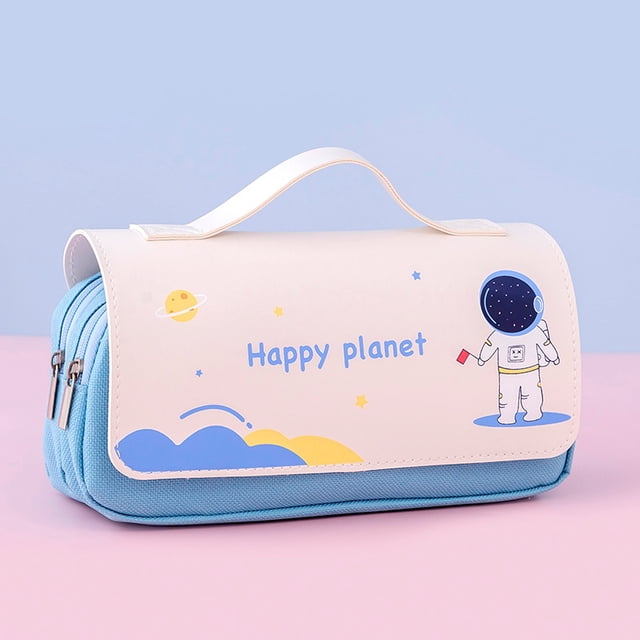 Estuche para lápices JAMW de lona 3 compartimentos Kawaii Azul cielo Sencillez