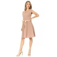 thumbnail image 4 of Women's Casual Solid Short Sleeve Ribbon Belted Flared A Line Swing Dresses, 4 of 6