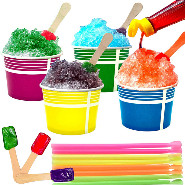 Concession Essentials Heavy Duty 12oz Snow Cone Cups with 8" Neon Spoon