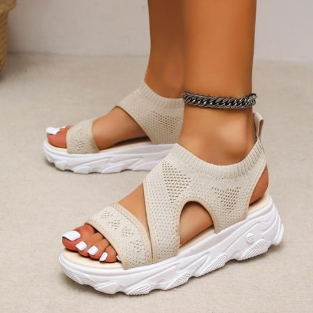 

Sunvit Women s Flat Sandals- Mesh Beach Sandals Woven Casual Open Toe Summer Slide Sandals #682 Beige