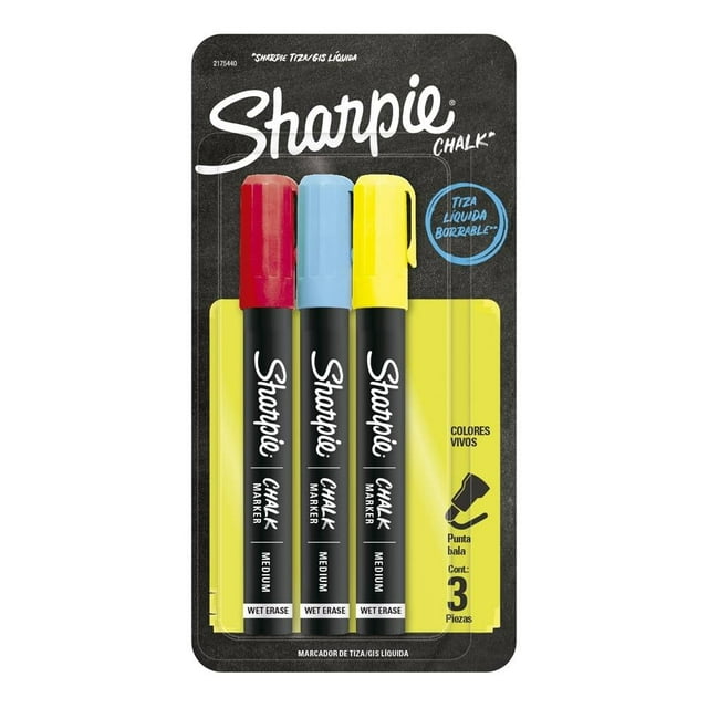 Marcadores Tipo Gis Sharpie Chalk Caja conTizas Líquidas Borrables 3 Piezas Multicolor