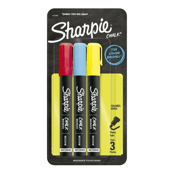 Marcadores Tipo Gis Sharpie Chalk Caja conTizas Líquidas Borrables 3 Piezas Multicolor