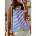 thumbnail image 5 of Womens Summer 2025 Casual Striped Color Block High Neck Tank Top Loose Knit High Low Sleeveless Shirts Green M, 5 of 6