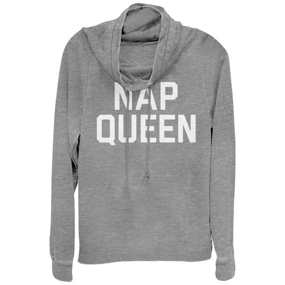 Junior's CHIN UP Nap Queen  Cowl Neck Sweatshirt Gray Heather Large