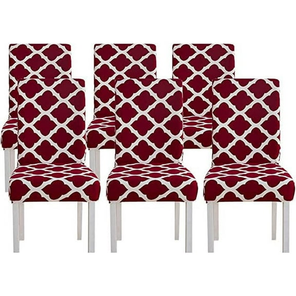 XmhyTop Wine Red Moroccan Geometry Chair Covers for Dining Room Set of 4 Stretch Parson Chair Slipcovers Super Fit Spandex Removable Washable Kitchen Chair Covers for Dining Living Room Hotel