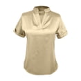 thumbnail image 5 of Womens Silk Tops Short Sleeve Khaki Blouses V Neck Tops Women Blouses for Work, 5 of 5