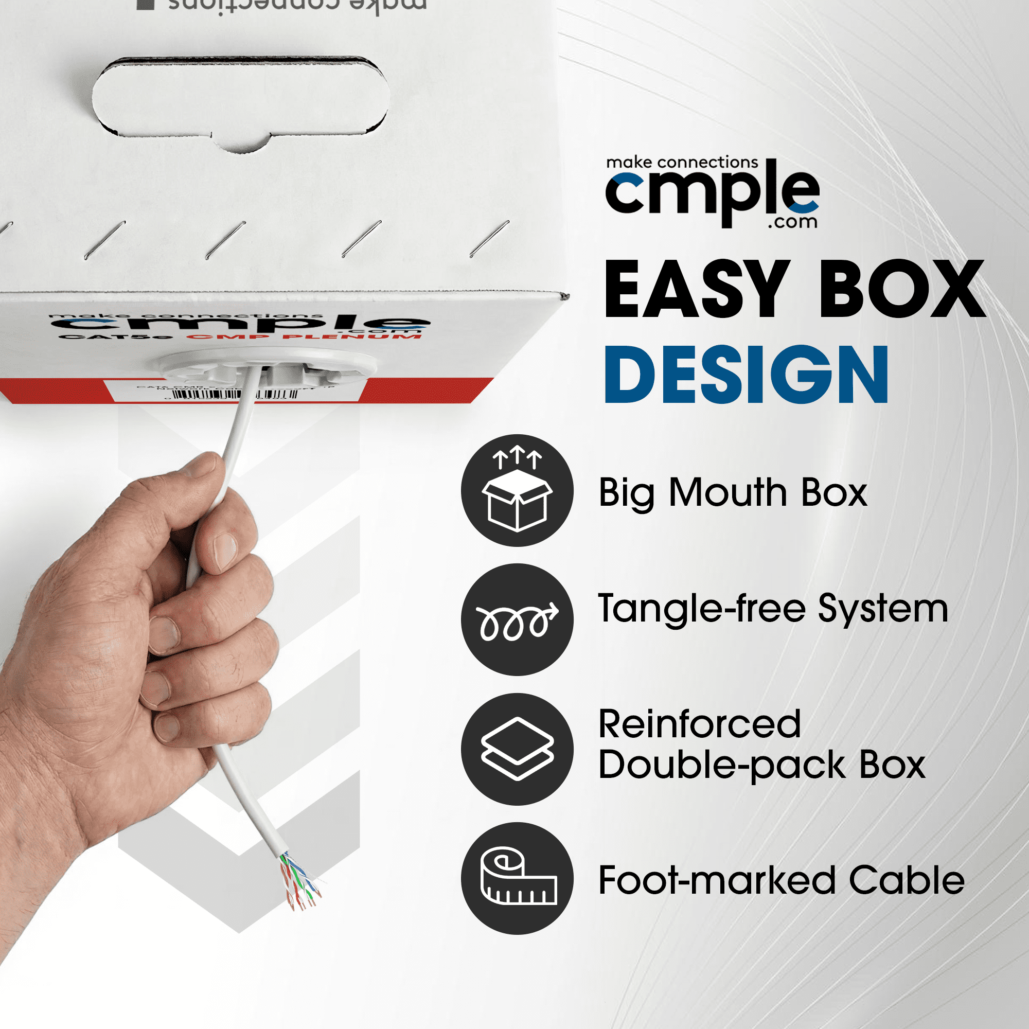 Cmple - Cat5e Plenum Cable 1000ft, CMP, White, 350MHz Gigabit Ethernet Cord Solid Network Internet Wire Bulk UTP