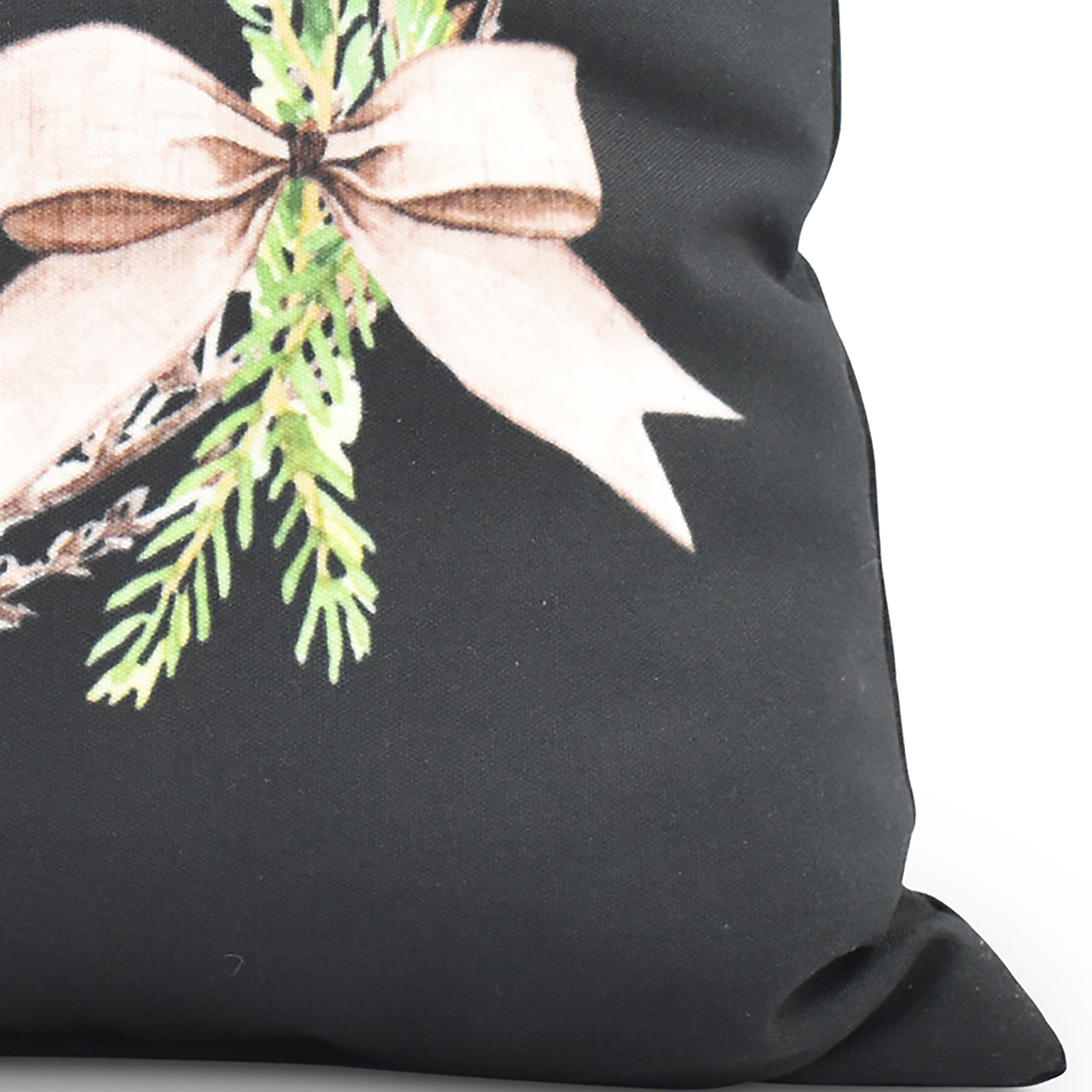 Sprig of Green 16 Inch Black Holiday Print Decorative Throw Pillow