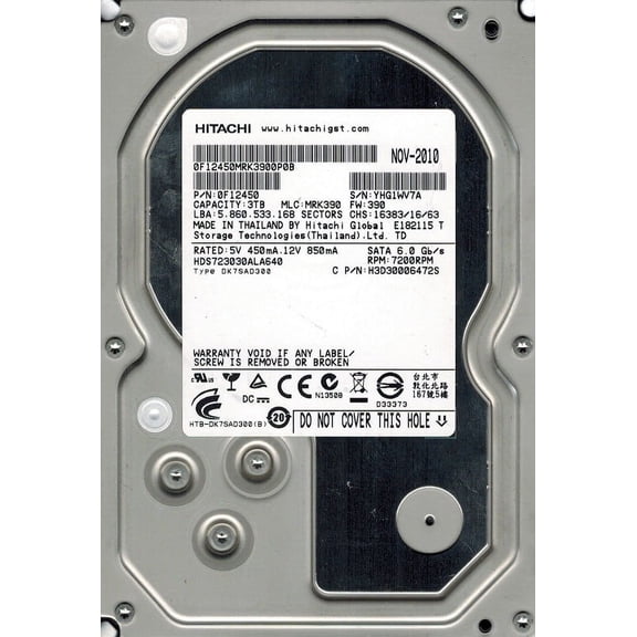 Hitachi HDS723030ALA640 P/N: 0F12450 MLC: MRK390 3TB