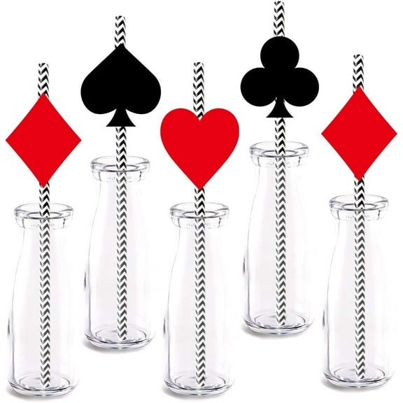 Casino Las Vegas Party Straw Decor, 12pcs Poker Party Supply Decorations, Paper Decorative Straws