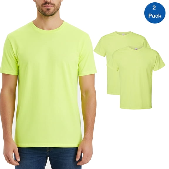 Hanes Essential-T Hi Vis T-Shirt for Men, Short Sleeve Crew Neck, Safety Green, Sizes S, 2 Pack