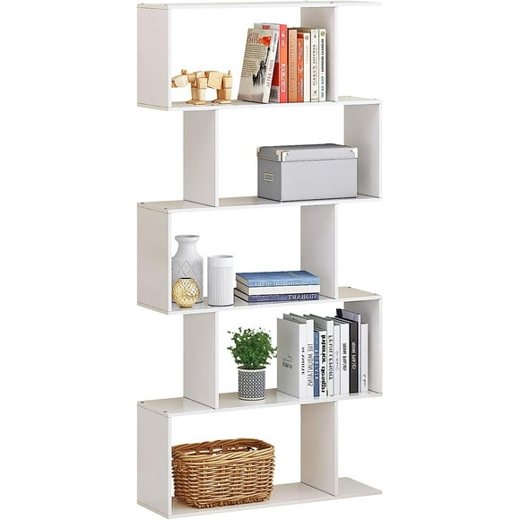HOMEFORT 5-Tier Modern Wood Bookcase, Open Shelf and Room Divider,White