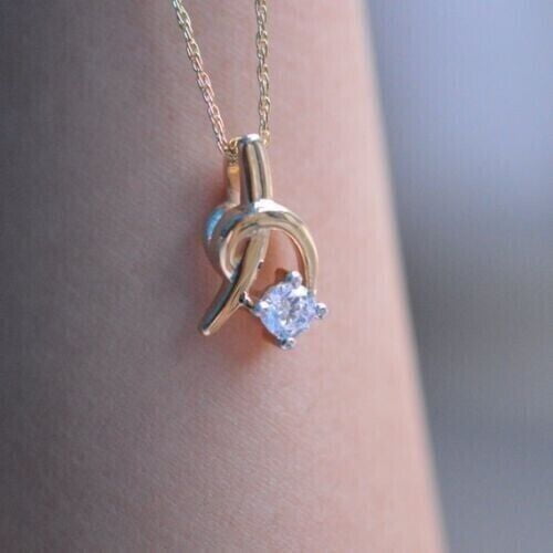 1Ct Round Cut Lab Created Diamond Infinity Solitaire Women's Pendant 14K Yellow Gold Plated 18"