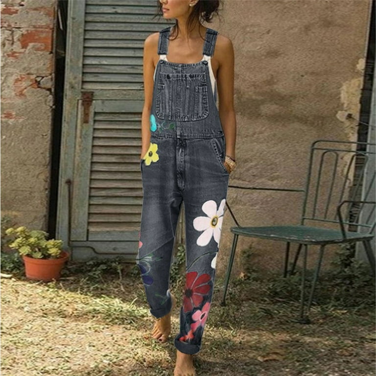 YWDJ Womens Jumpsuits Summer Romper With Pockets Denim Ripped