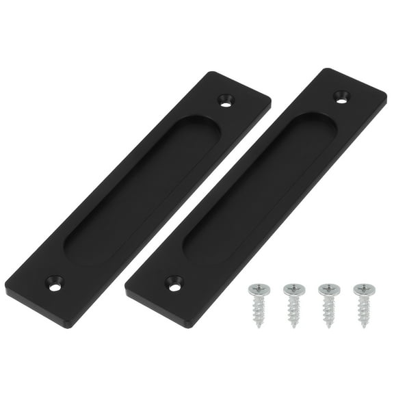Uxcell 2 Pcs Finger Flush Pulls, 7" Length Rectangle Recessed Sliding Door Handle Stainless Steel Recessed Pocket Door Pull with Screws for Home Bathroom Barn Closet Window, Black