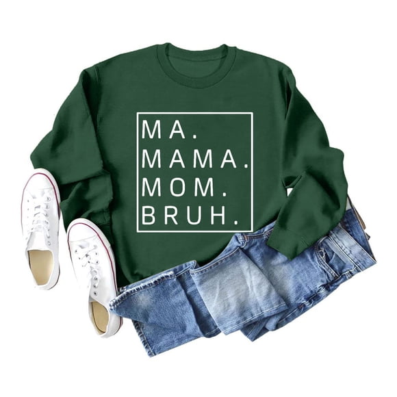 Ma Mama Mom Bruh Sweatshirt Women Mama Life Graphic Shirts Loose Long Sleeve Pullovers Tops Mama Mommy Shirt Comfy Striped Print Long Sleeve Sweatshirt Winged Sweater Women Light Hooded Sweatshirt