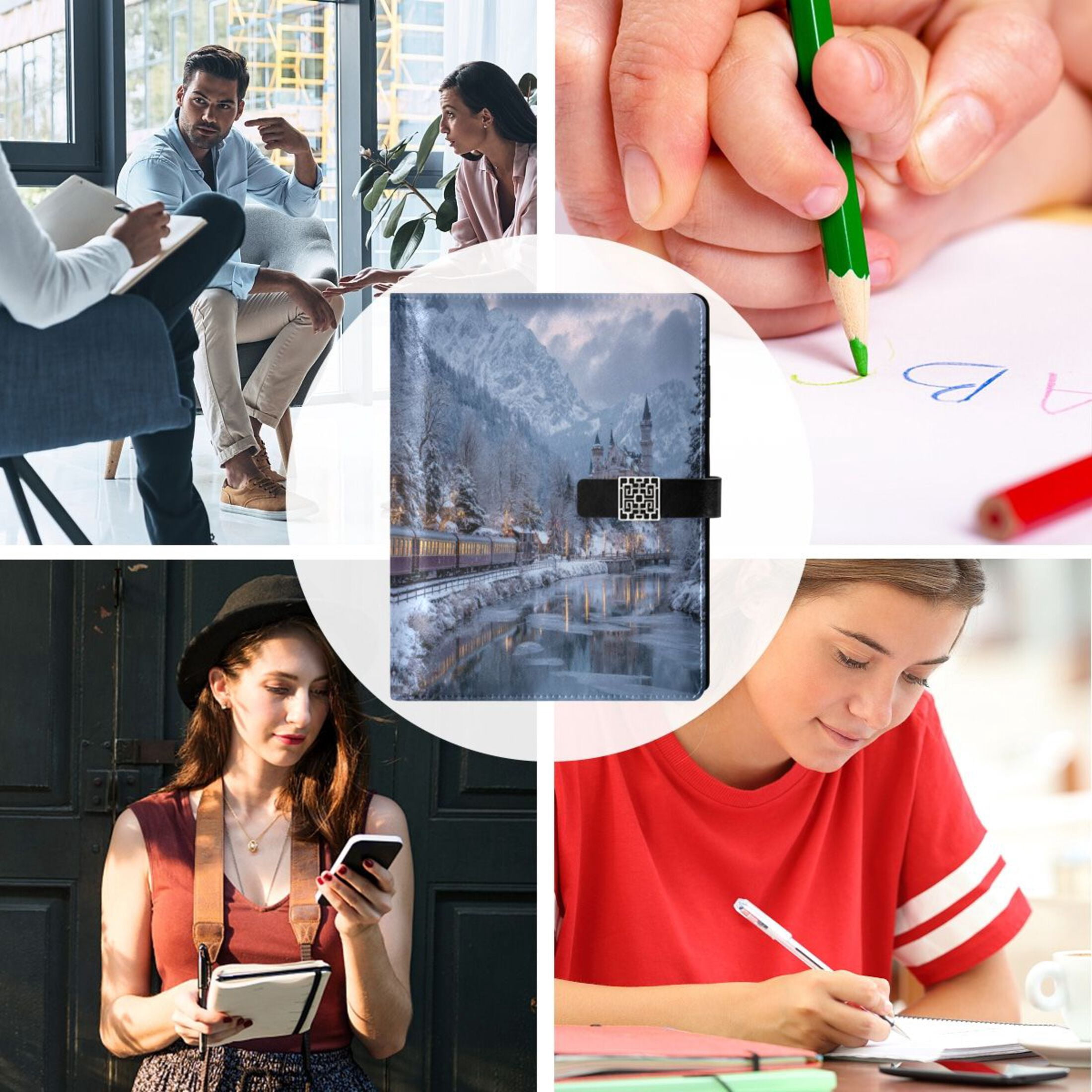 Leather Planner Leather Notebook Notebook Journal Binder Design Pen Pocket Design Convenient for Storage Train Snow Lake Journey