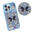thumbnail image 3 of For Apple iPhone 16 Pro Luxury Diamond Rose 3D Butterfly Kickstand Design With Strap Raised Lip Screen Camera Protection Shockproof Case Cover Blue, 3 of 5