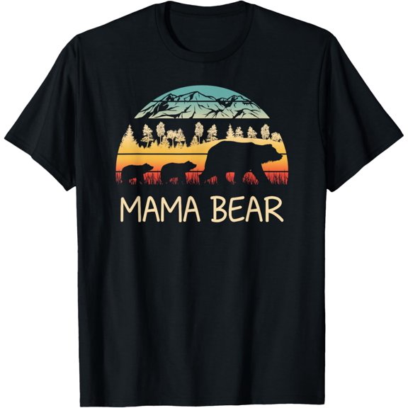 Mama Bear with 2 Cubs Shirt Retro Mountains Mother's Day T-Shirt