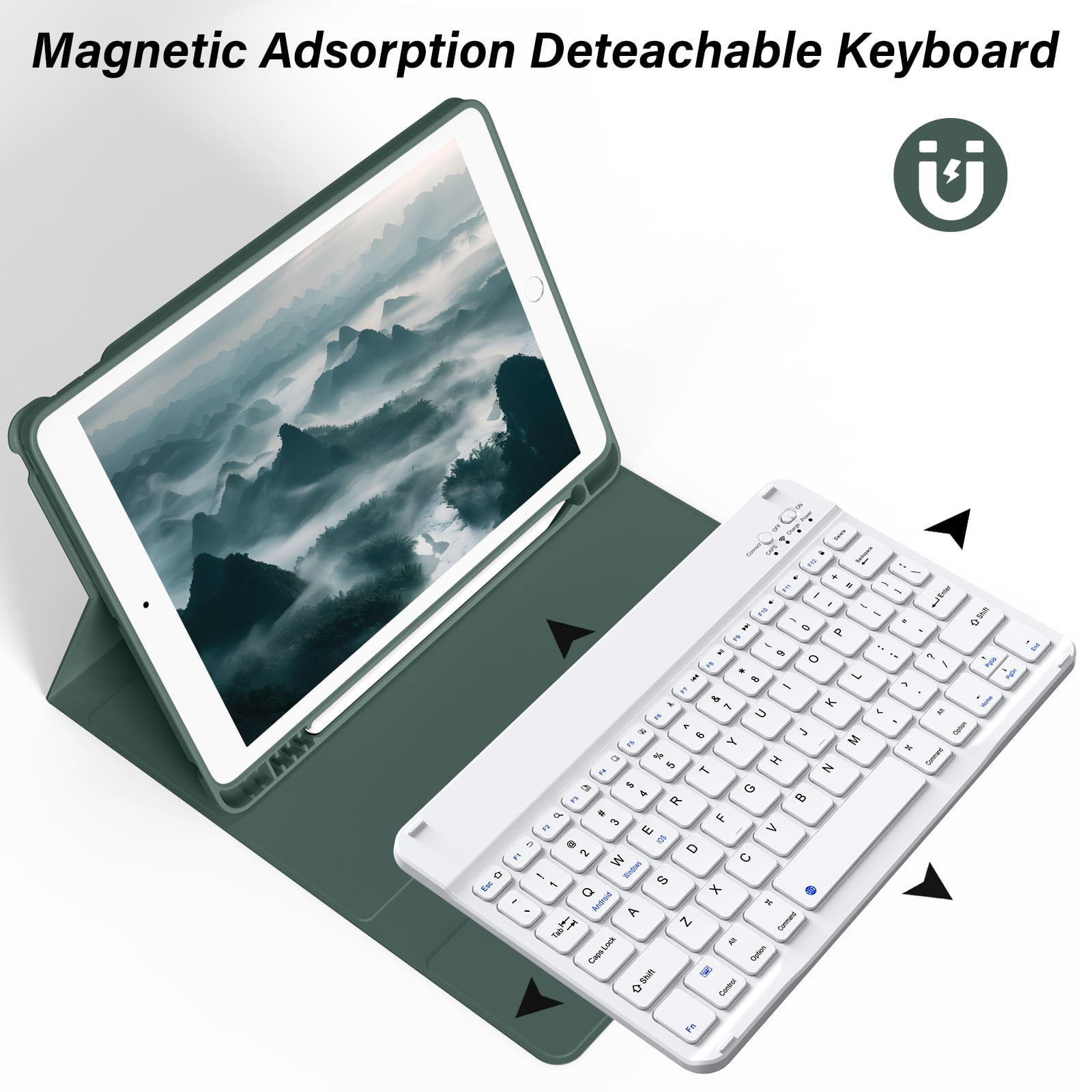 KenKe Keyboard Case for iPad 9th Generation 2021/8th Gen 2020/7th Gen 2019 10.2 Inch, Detachable Wireless Bluetooth Keyboard, Stand Folio Keyboard Cover with Pencil Holder, Auto Sleep/Wake, Dark Green