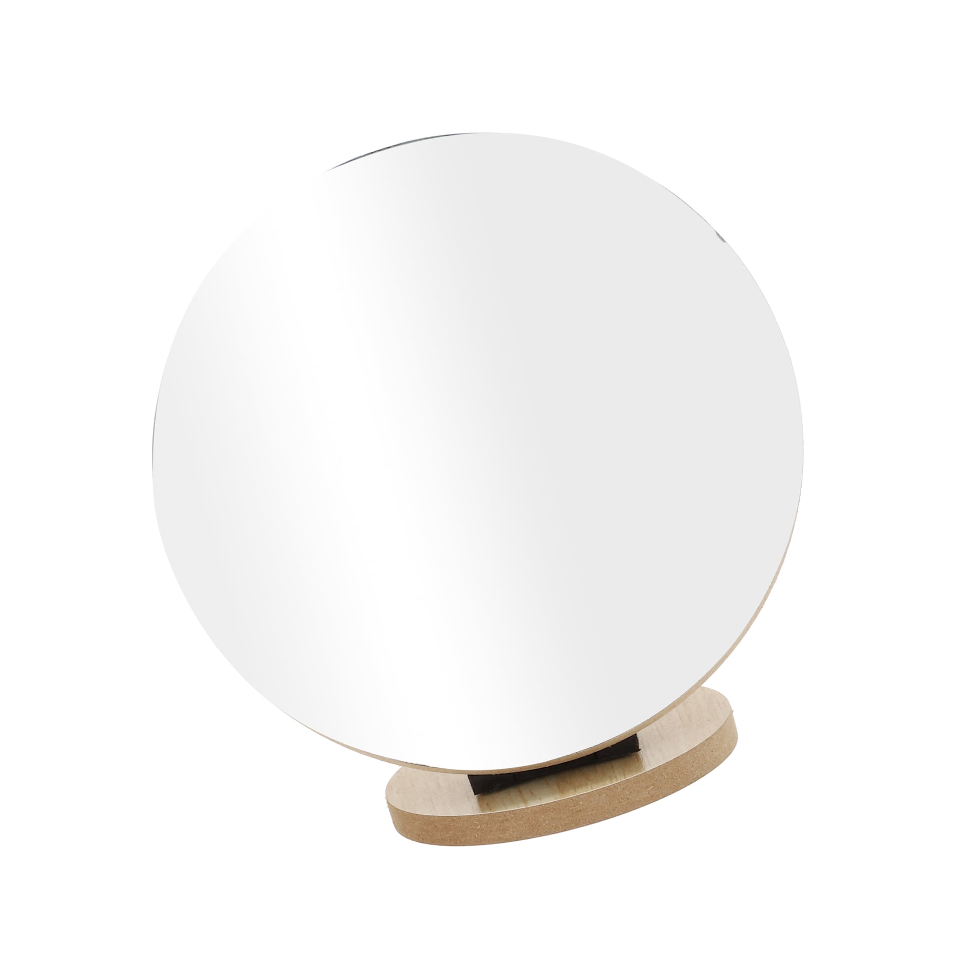 Unique Bargains 1 Pc Small Round Desktop Cosmetic Mirror for Business Travel Wood Color