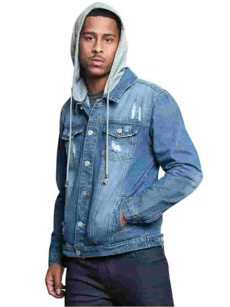 【XLARGE】SIDE CUTTING DENIM JACKET Victorious Men's Detachable Hood Layered Look Distressed