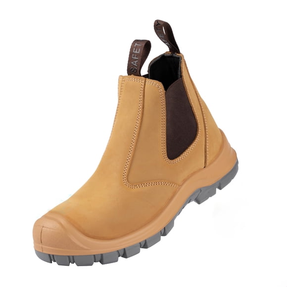 TAERDUN Steel Toe Work Boots for Men Slip-on Chelsea Boot, Black Men's Industrial & Construction Shoes, Waterproof, Lightweight, Comfortable, Black N