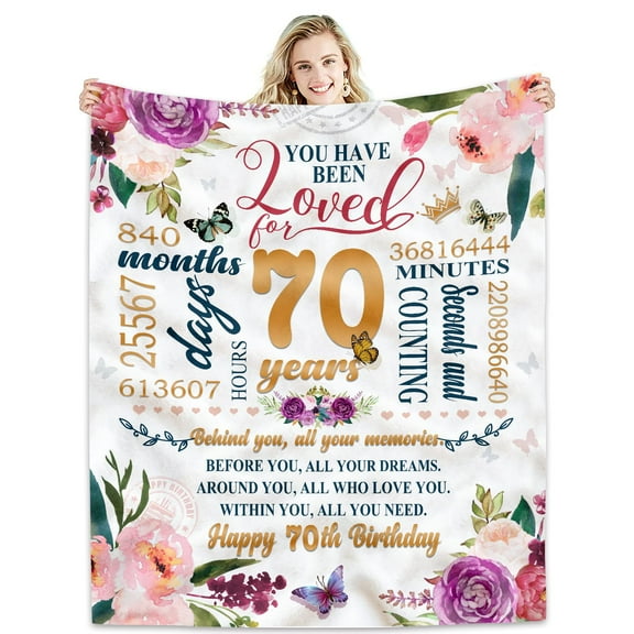 LHSHID 70th Birthday Gifts Women Blanket Happy 70th Birthday Gift Ideas Decorations Fleece Blanket 30x40in