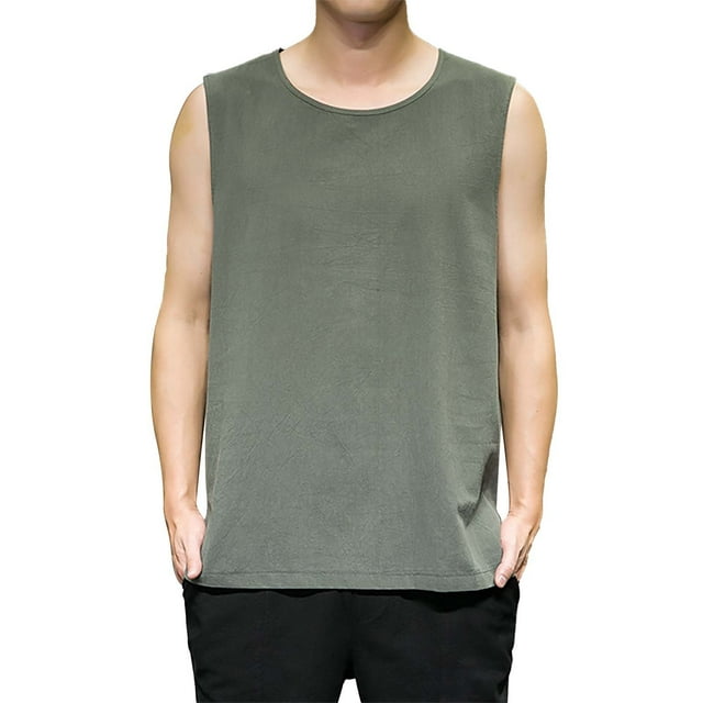 Aayomet Débardeur Basique pour Hommes et Été Décontracté Sans Manches Col Rond Imprimé Style Raglan (Vert, TG)