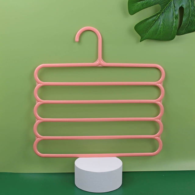 Percha para pantalones de 5 capas, ahorra espacio, de polipropileno, organizador de armario para bufandas y toallas, color rosa