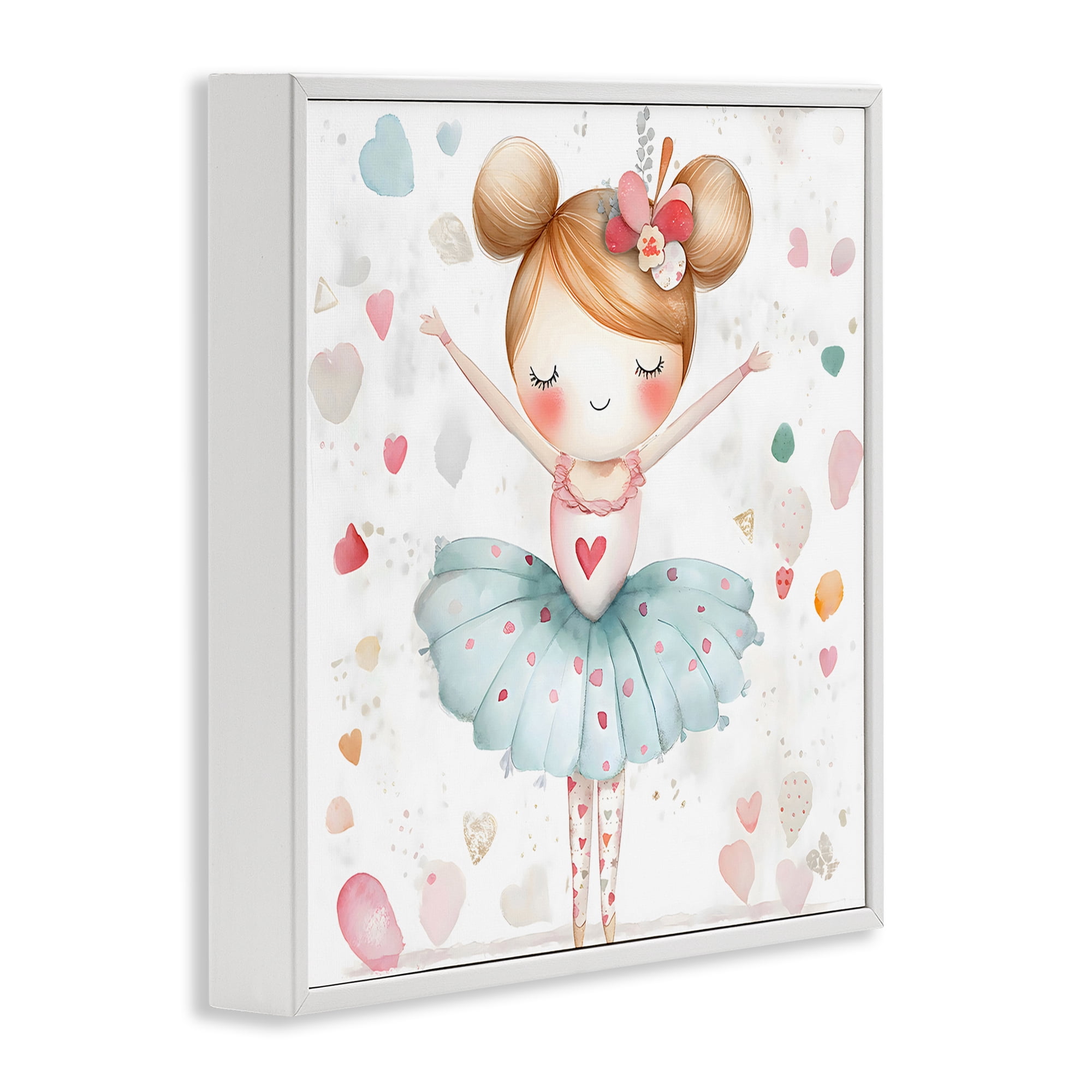 Stupell Industries Cute Ballerina with Hearts White Framed Giclee Art, design by Creative Studio