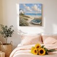 thumbnail image 4 of Canvas Wall Art Coastal Boat Canvas Art Print Natural Sand Beach Sailboat Rustic Cottage Ocean Pictures Wall Decor for Living Room Bedroom Artwork Decorations Stretched Framed Ready to Hang 10"x10", 4 of 9