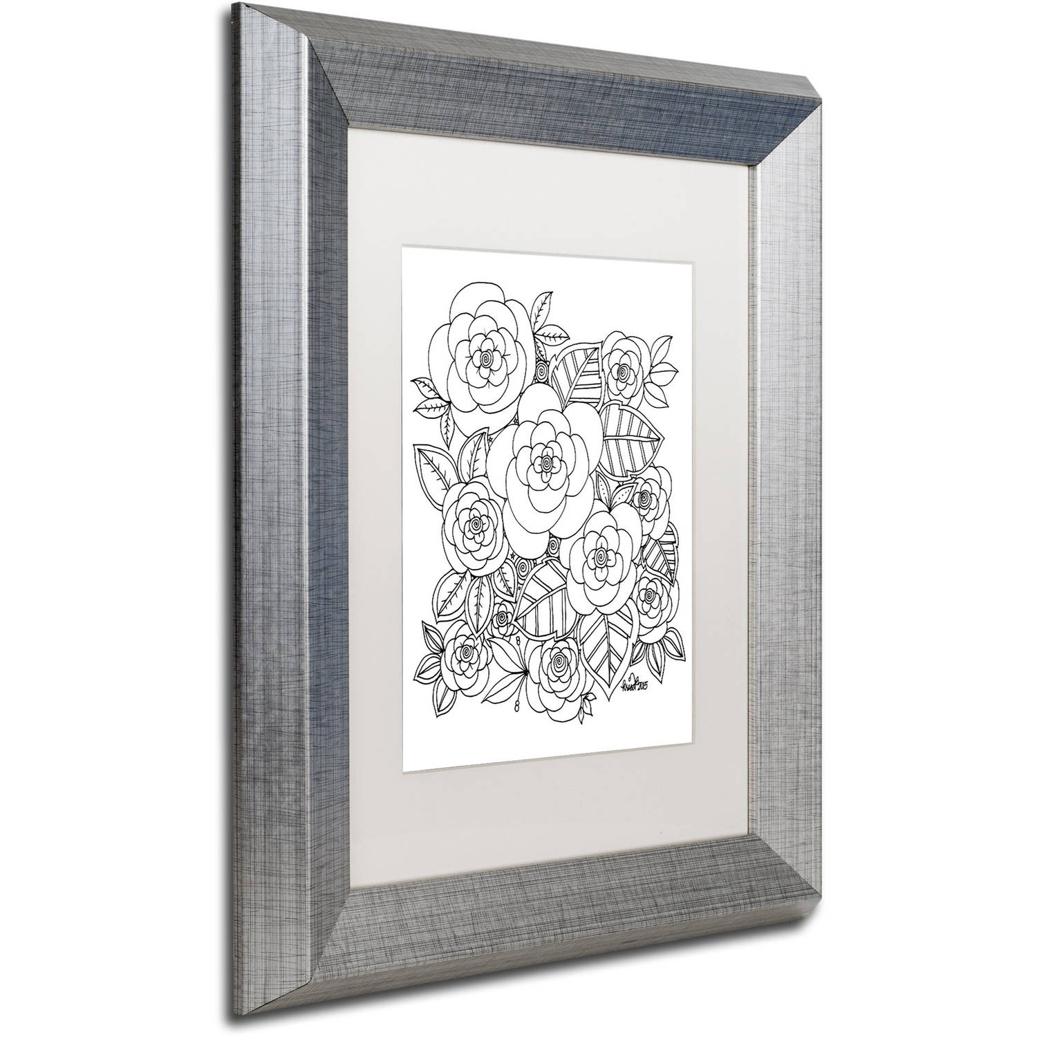Trademark Fine Art "Flower Design 2" Canvas Art by KCDoodleArt White Matte, Silver Frame