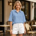 thumbnail image 4 of Sewkxo Polo à Manches Courtes pour Femmes, Col Oversize, T-Shirt à Enfiler Y2k, Décontracté, Ample, Mode Urbaine, Chandail de Rugby, Bleu P, 4 of 5